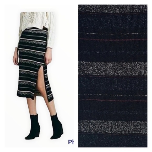 NWT House of Harlow 1960 x Revolve Striped Metallic Knit Ribbed Bodycon Skirt - Picture 1 of 6